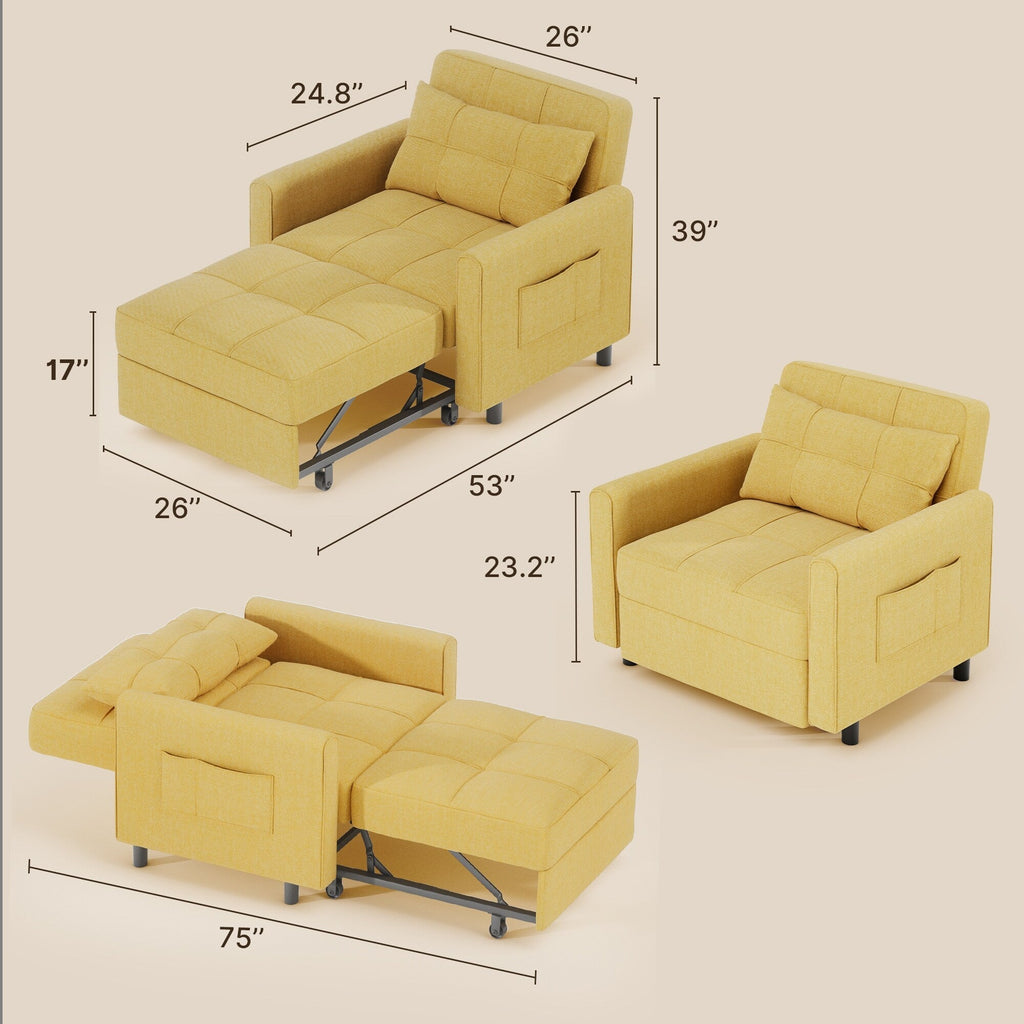 Divano letto regolabile 3 in 1, divano con poltrona estraibile, letto pieghevole convertibile per soggiorno