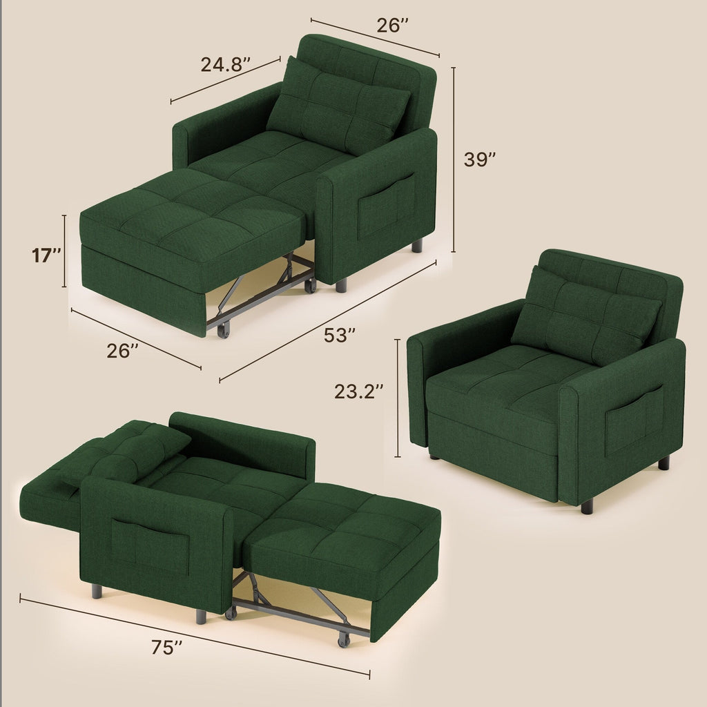 Divano letto regolabile 3 in 1, divano con poltrona estraibile, letto pieghevole convertibile per soggiorno