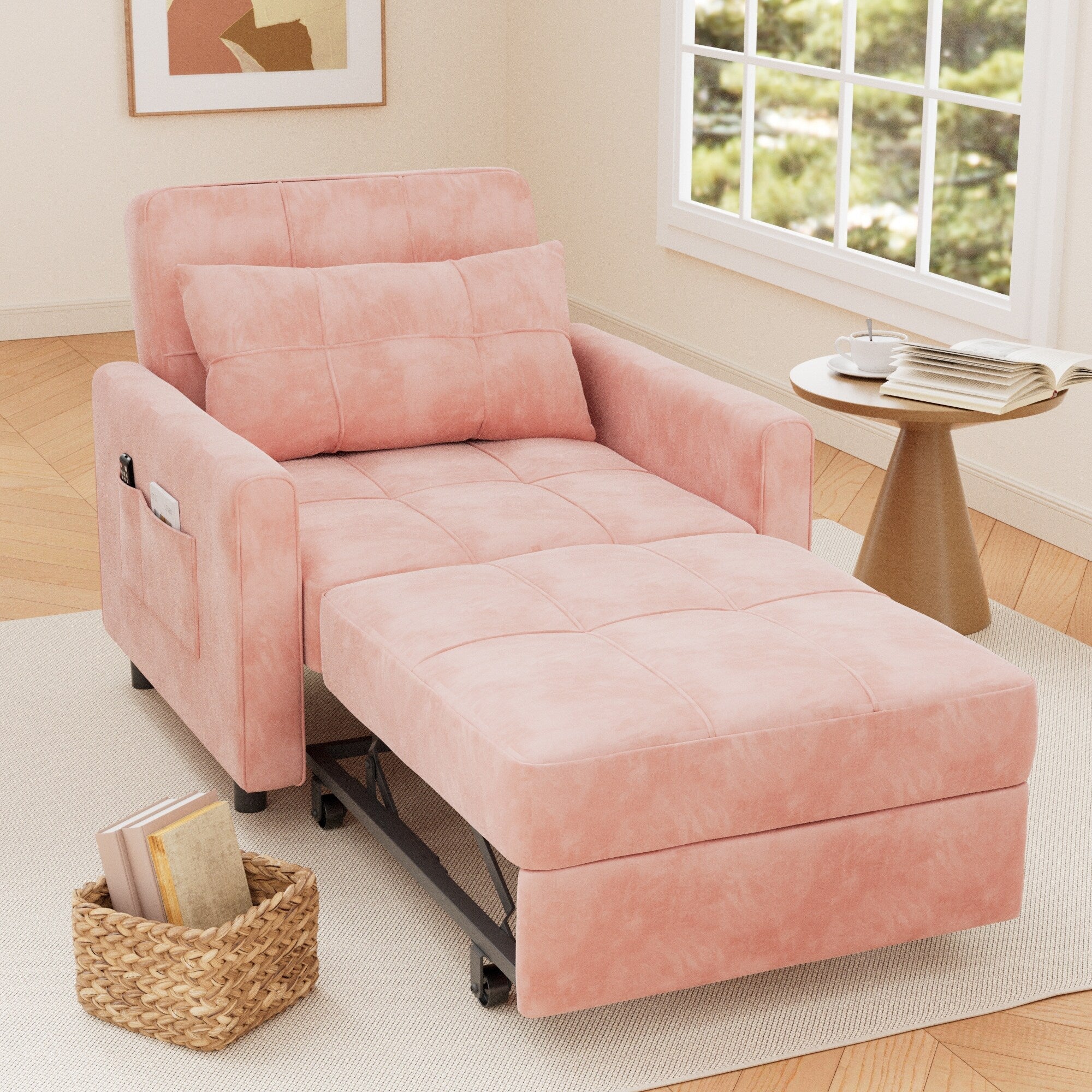 Divano letto regolabile 3 in 1, divano con poltrona estraibile, letto pieghevole convertibile per soggiorno