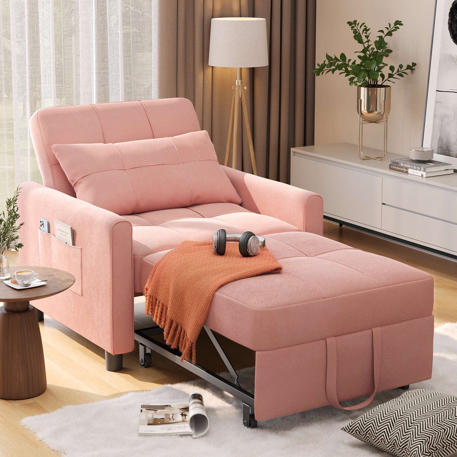 Divano letto regolabile 3 in 1, divano con poltrona estraibile, letto pieghevole convertibile per soggiorno