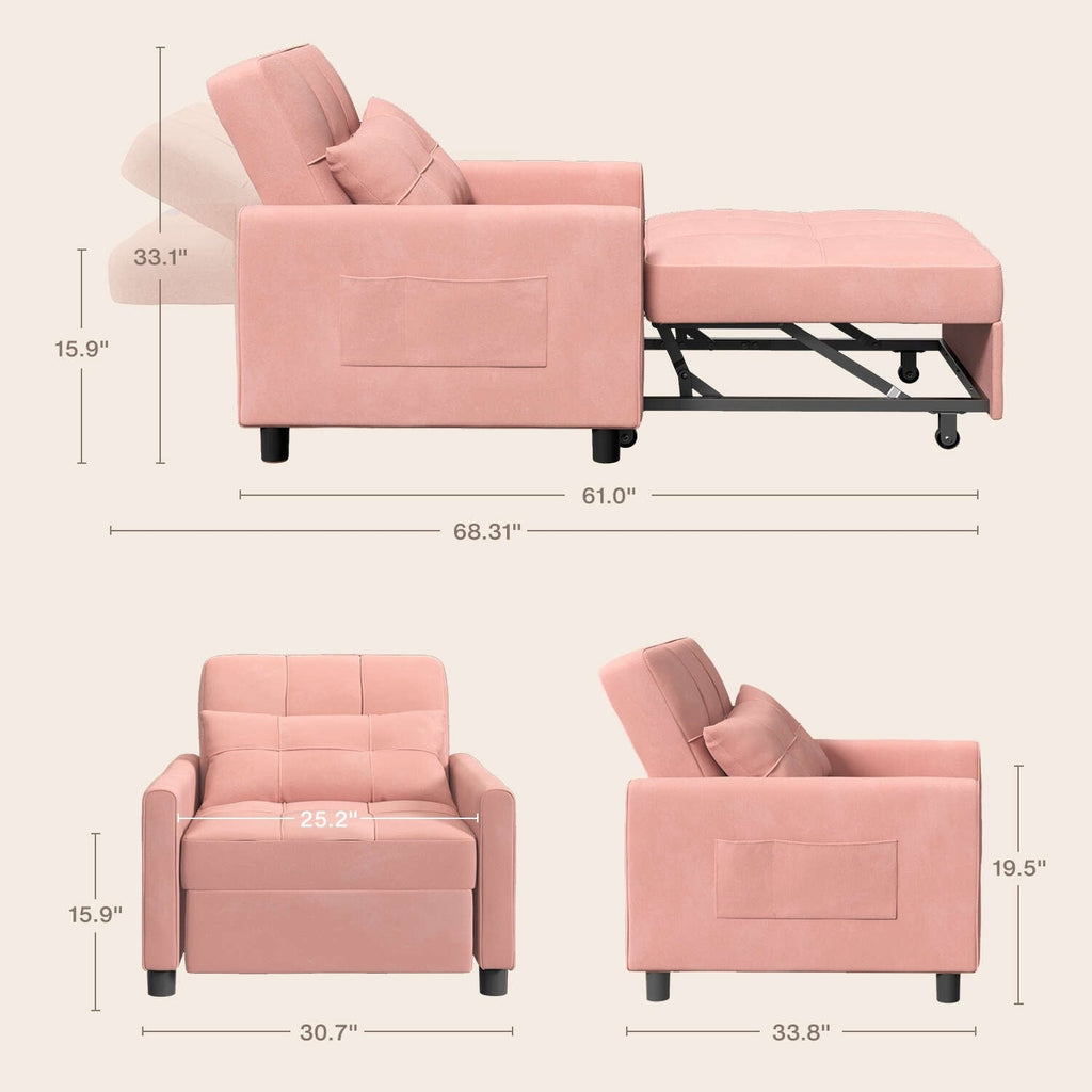 Divano letto regolabile 3 in 1, divano con poltrona estraibile, letto pieghevole convertibile per soggiorno