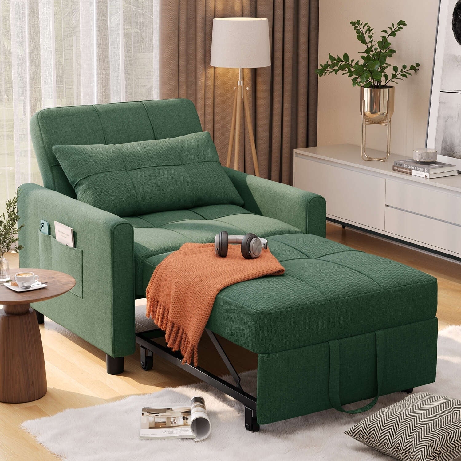 Divano letto regolabile 3 in 1, divano con poltrona estraibile, letto pieghevole convertibile per soggiorno