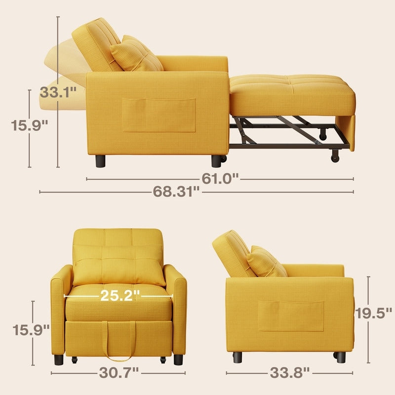 Divano letto regolabile 3 in 1, divano con poltrona estraibile, letto pieghevole convertibile per soggiorno