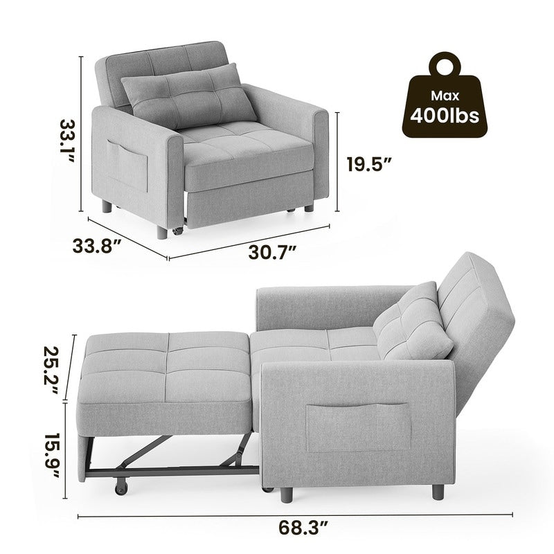 Divano letto regolabile 3 in 1, divano con poltrona estraibile, letto pieghevole convertibile per soggiorno