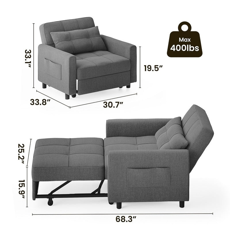 Divano letto regolabile 3 in 1, divano con poltrona estraibile, letto pieghevole convertibile per soggiorno