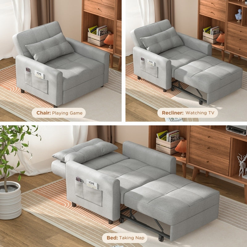 Divano letto regolabile 3 in 1, divano con poltrona estraibile, letto pieghevole convertibile per soggiorno