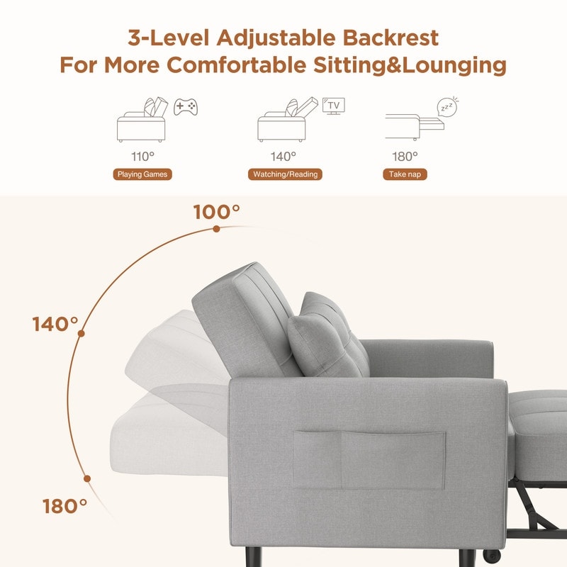 Divano letto regolabile 3 in 1, divano con poltrona estraibile, letto pieghevole convertibile per soggiorno