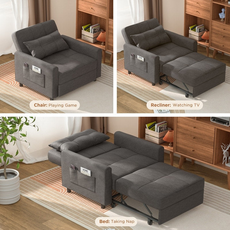 Divano letto regolabile 3 in 1, divano con poltrona estraibile, letto pieghevole convertibile per soggiorno