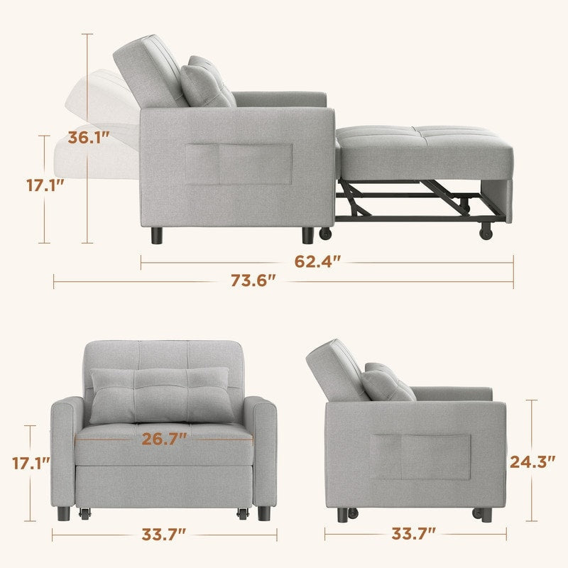 Divano letto regolabile 3 in 1, divano con poltrona estraibile, letto pieghevole convertibile per soggiorno