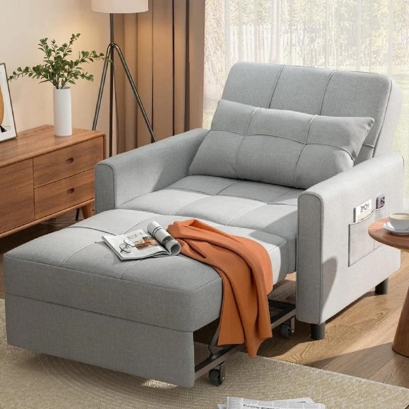 Divano letto regolabile 3 in 1, divano con poltrona estraibile, letto pieghevole convertibile per soggiorno