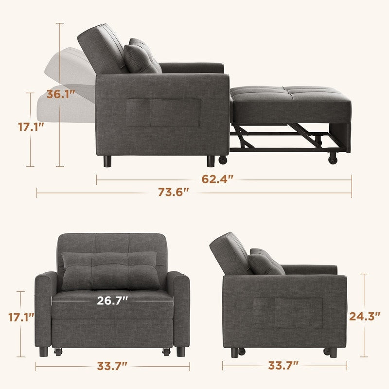 Divano letto regolabile 3 in 1, divano con poltrona estraibile, letto pieghevole convertibile per soggiorno