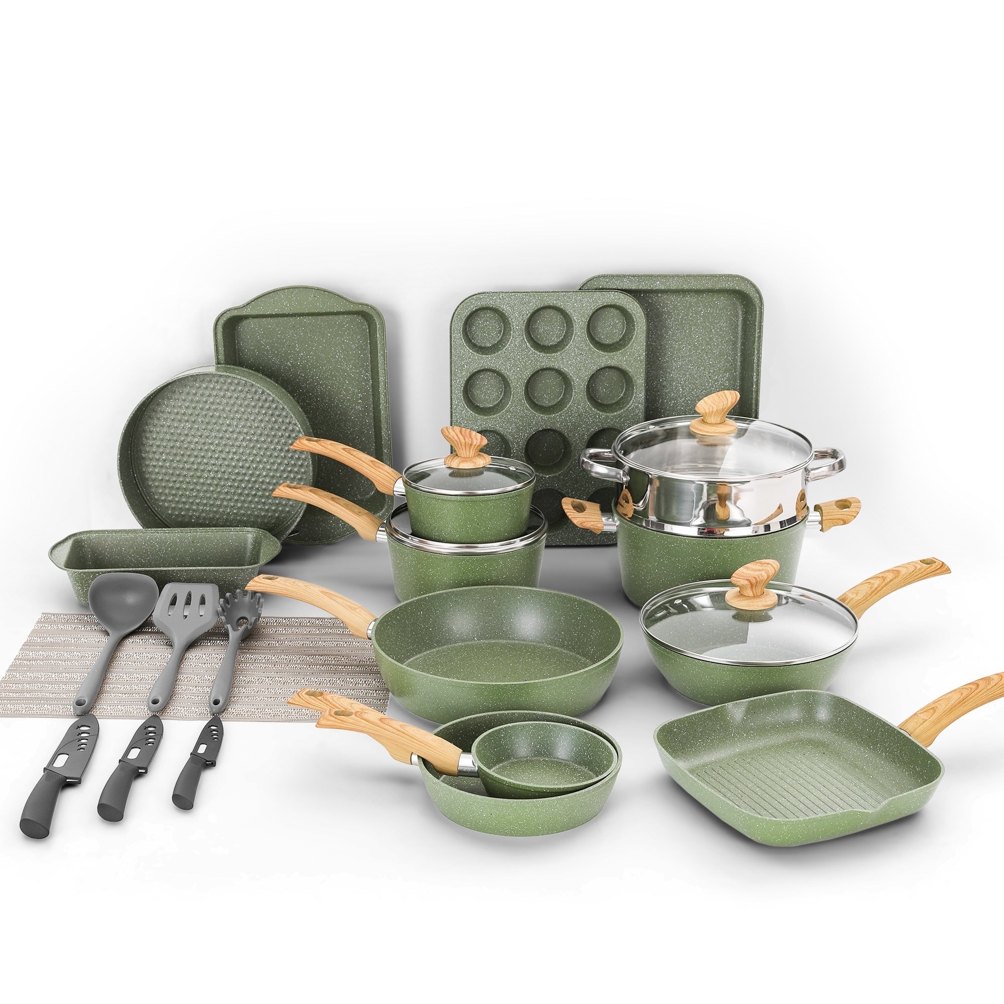 Set di pentole e teglie da cucina in granito da 30 pezzi, set di padelle antiaderenti