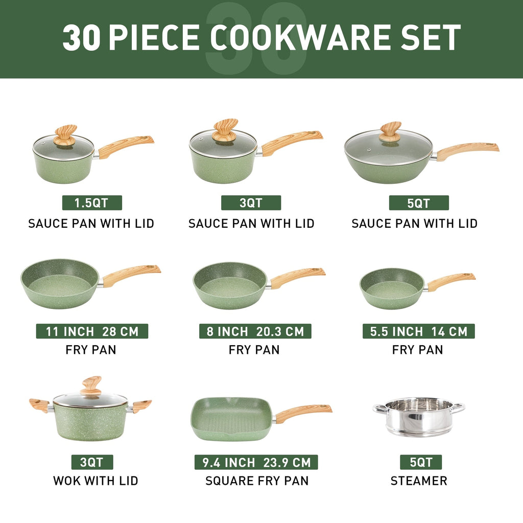 Set di pentole e teglie da cucina in granito da 30 pezzi, set di padelle antiaderenti