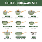 Set di pentole e teglie da cucina in granito da 30 pezzi, set di padelle antiaderenti