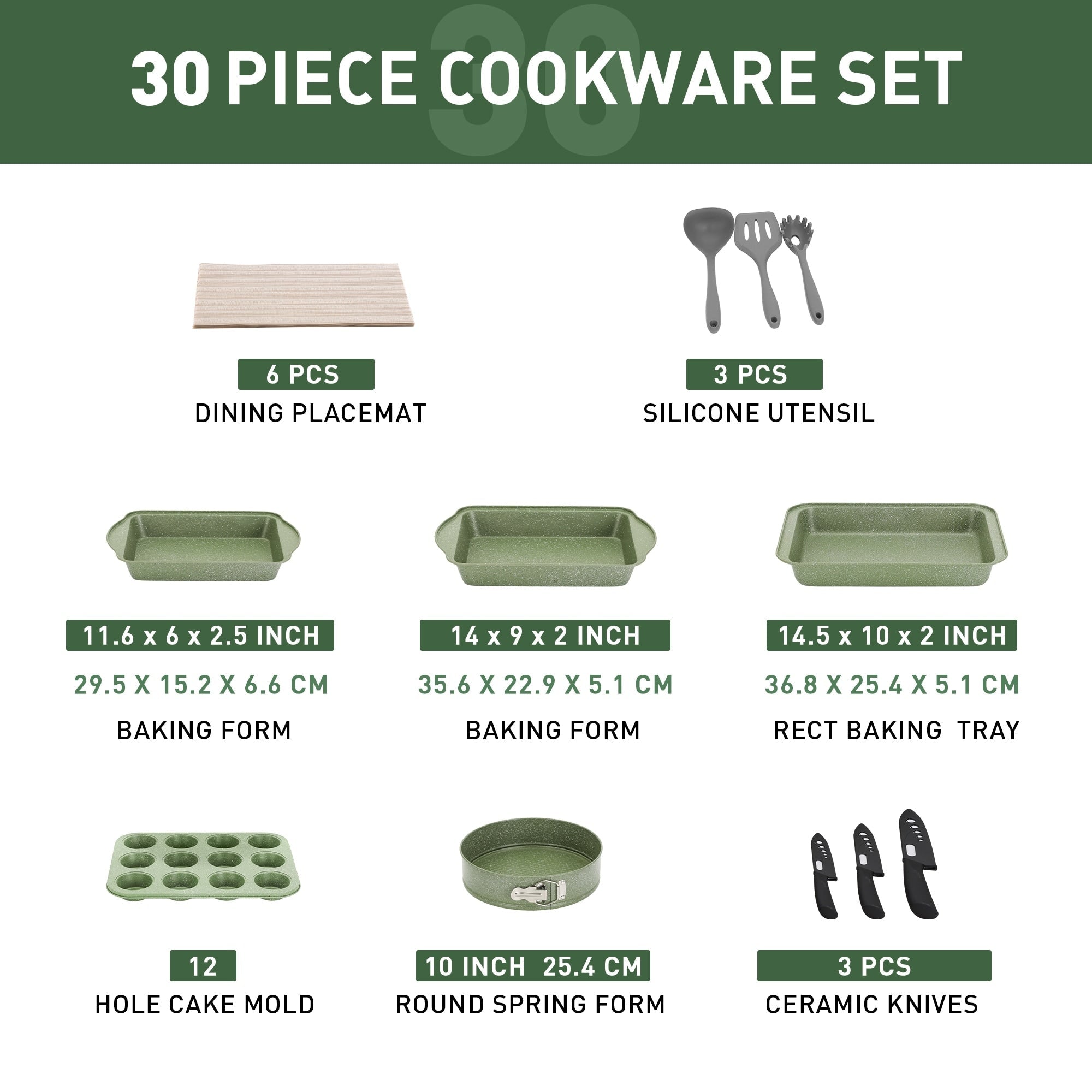 Set di pentole e teglie da cucina in granito da 30 pezzi, set di padelle antiaderenti