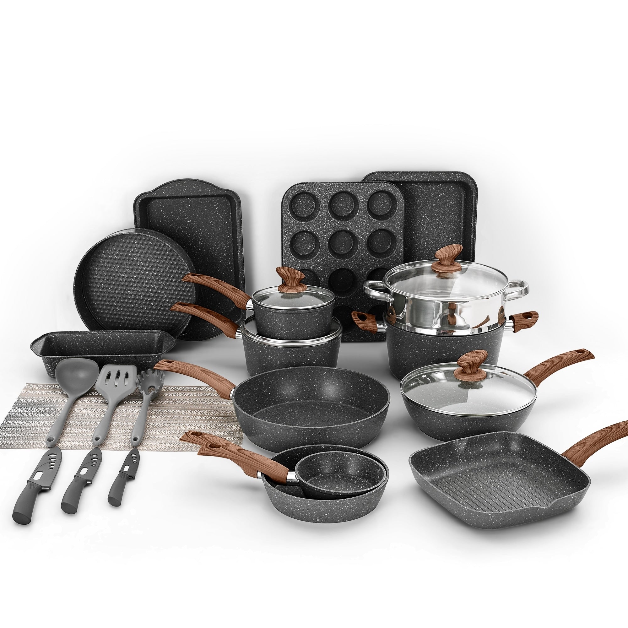 Set di pentole e teglie da cucina in granito da 30 pezzi, set di padelle antiaderenti
