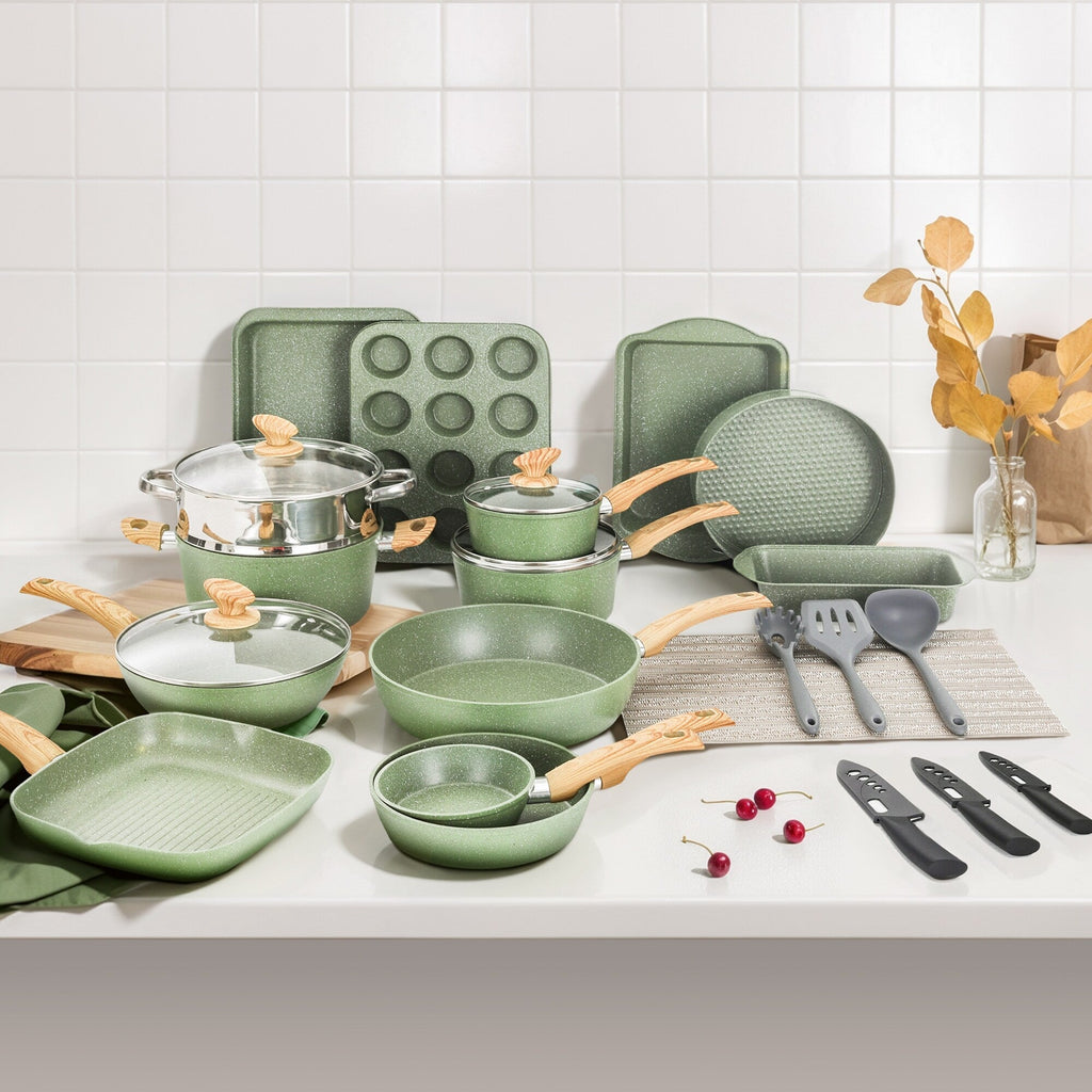Set di pentole e teglie da cucina in granito da 30 pezzi, set di padelle antiaderenti