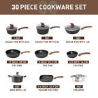 Set di pentole e teglie da cucina in granito da 30 pezzi, set di padelle antiaderenti