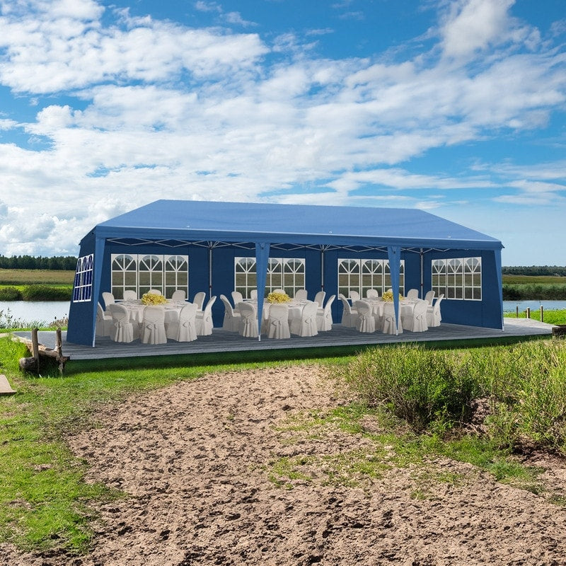 Gazebo pieghevole in tessuto Oxford da 30x10 piedi con 8 sacchi di sabbia e 8 pareti laterali con baldacchino per rimorchiatore - 30x10x8,8 piedi (larghezza x altezza x profondità)