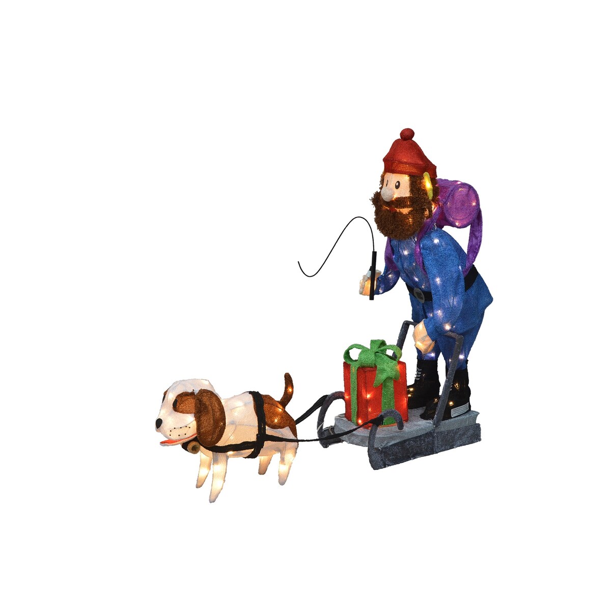 34 Rudolph 3D Pre-illuminato LED Yard Art in piedi Yukon e cane