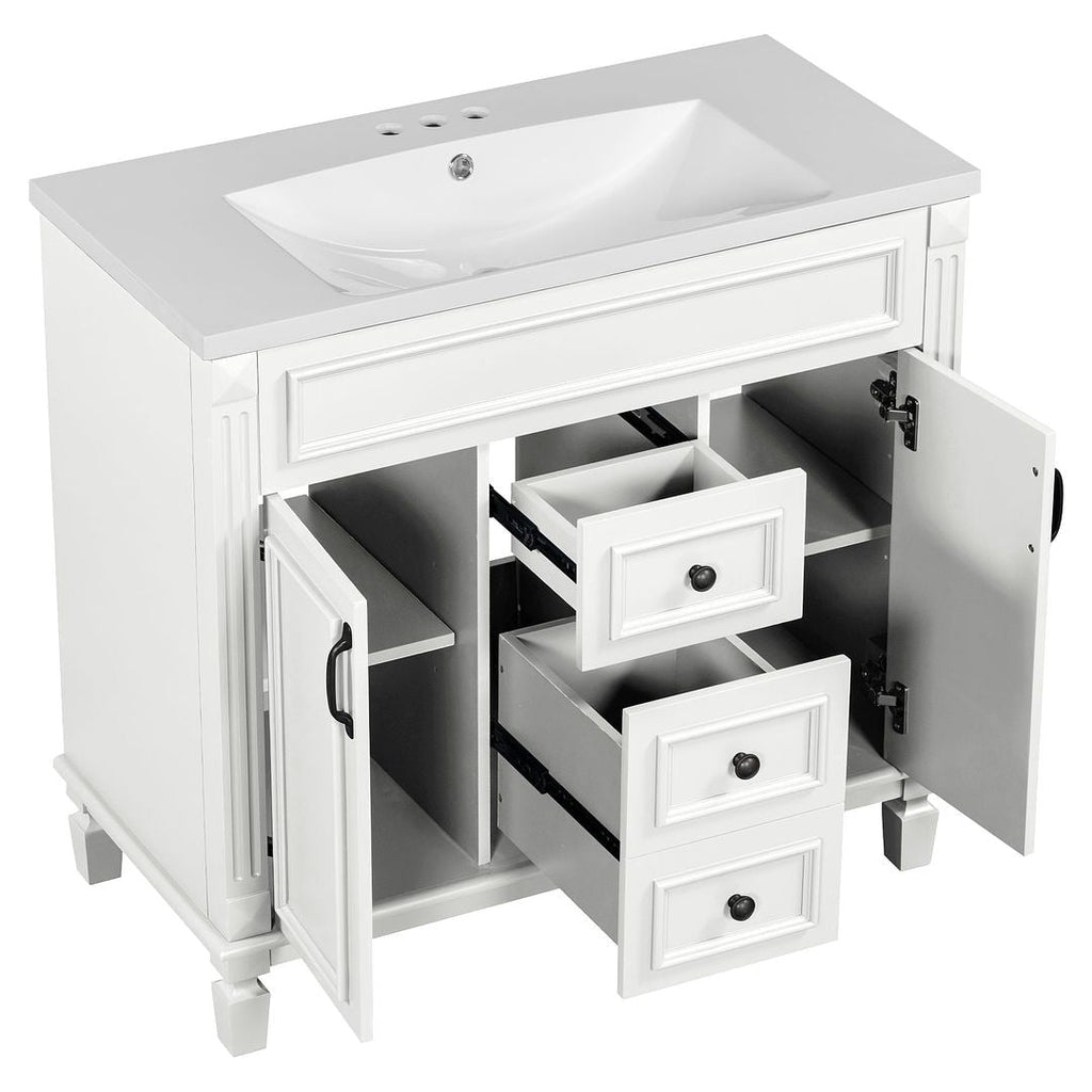 Mobile bagno moderno da 36'' con lavabo superiore e mobiletto a specchio, 2 ante e 2 cassetti