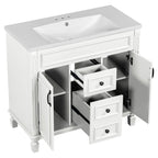 Mobile bagno moderno da 36'' con lavabo superiore e mobiletto a specchio, 2 ante e 2 cassetti