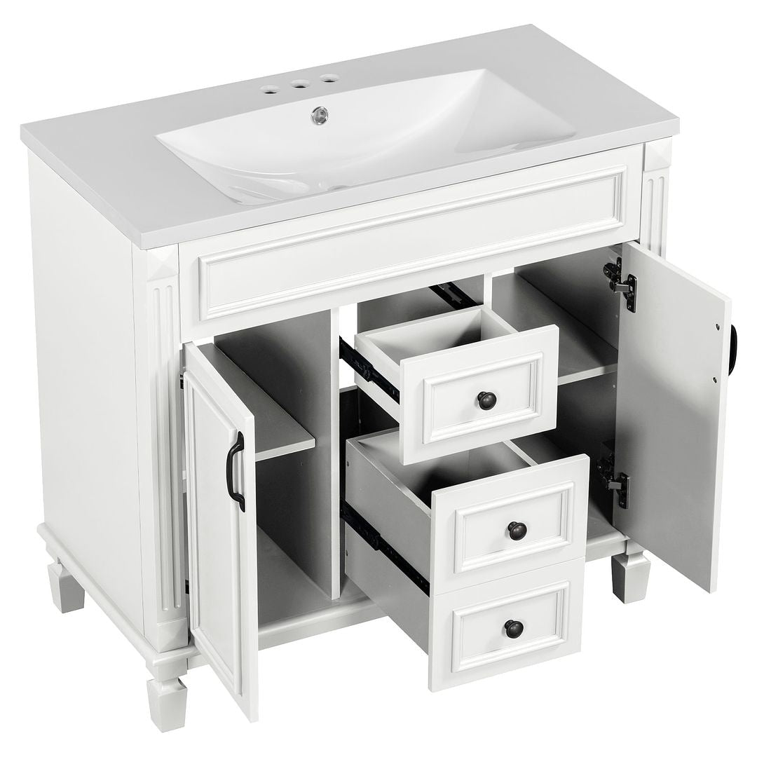 Mobile bagno moderno da 36'' con lavabo superiore e mobiletto a specchio, 2 ante e 2 cassetti