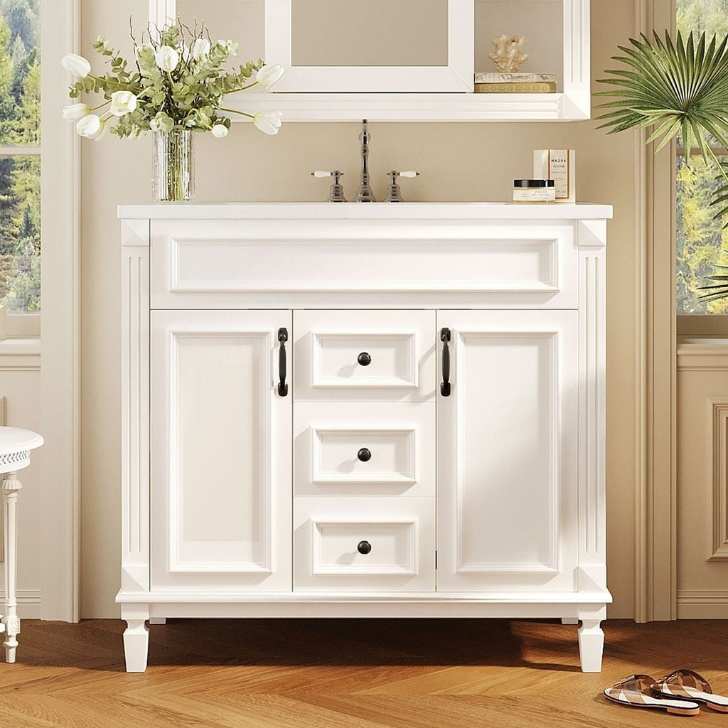 Mobile bagno moderno da 36'' con lavabo superiore e mobiletto a specchio, 2 ante e 2 cassetti