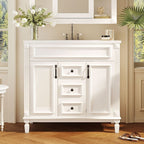 Mobile bagno moderno da 36'' con lavabo superiore e mobiletto a specchio, 2 ante e 2 cassetti