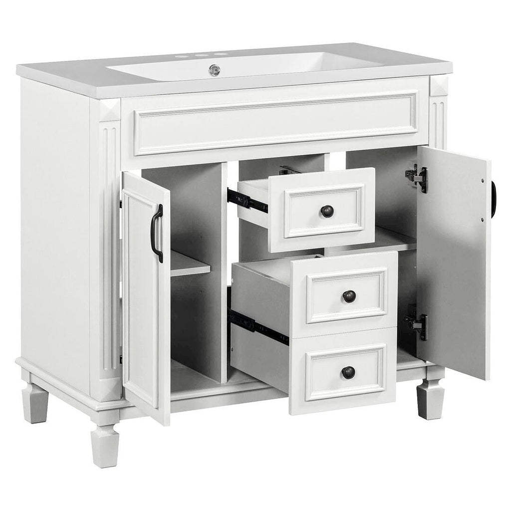Mobile bagno moderno da 36'' con lavabo superiore e mobiletto a specchio, 2 ante e 2 cassetti