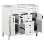 Mobile bagno moderno da 36'' con lavabo superiore e mobiletto a specchio, 2 ante e 2 cassetti