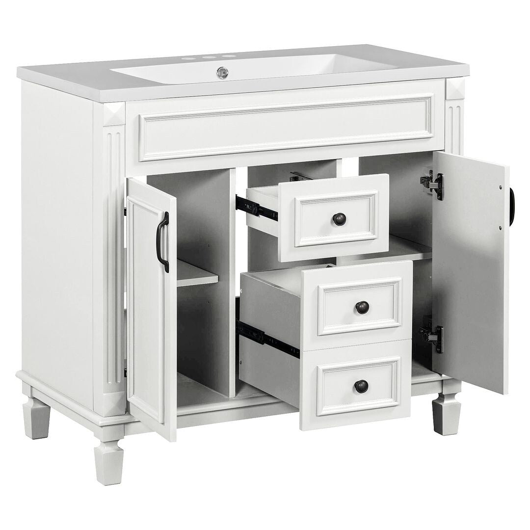 Mobile bagno moderno da 36'' con lavabo superiore e mobiletto a specchio, 2 ante e 2 cassetti