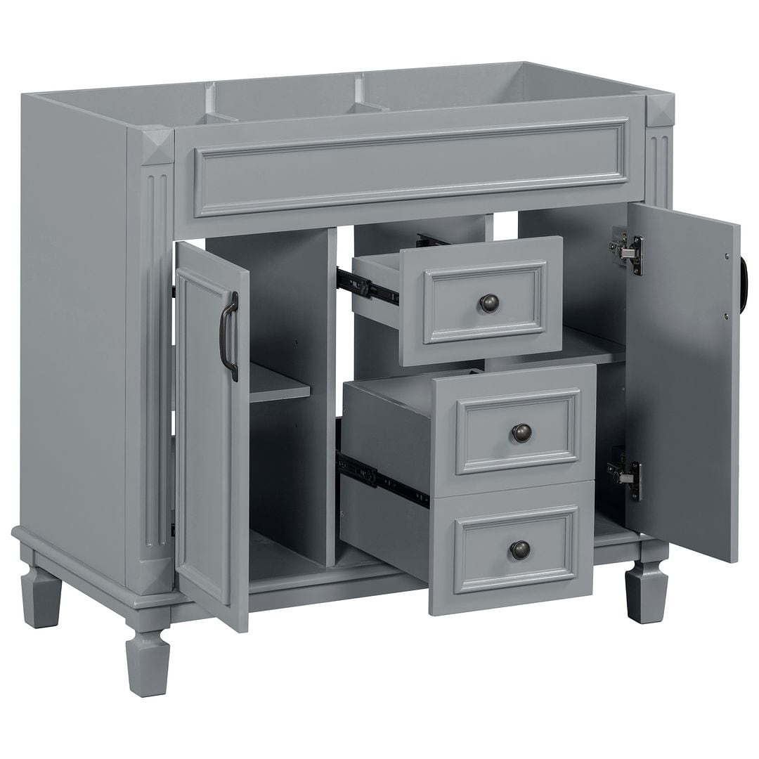Mobile bagno moderno da 36'' con lavabo superiore e mobiletto a specchio, 2 ante e 2 cassetti