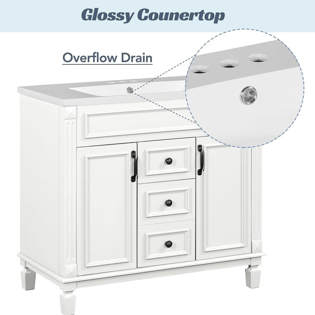 Mobile bagno moderno da 36'' con lavabo superiore e mobiletto a specchio, 2 ante e 2 cassetti