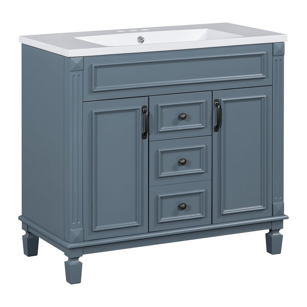 Mobile bagno moderno da 36'' con lavabo superiore e mobiletto a specchio, 2 ante e 2 cassetti