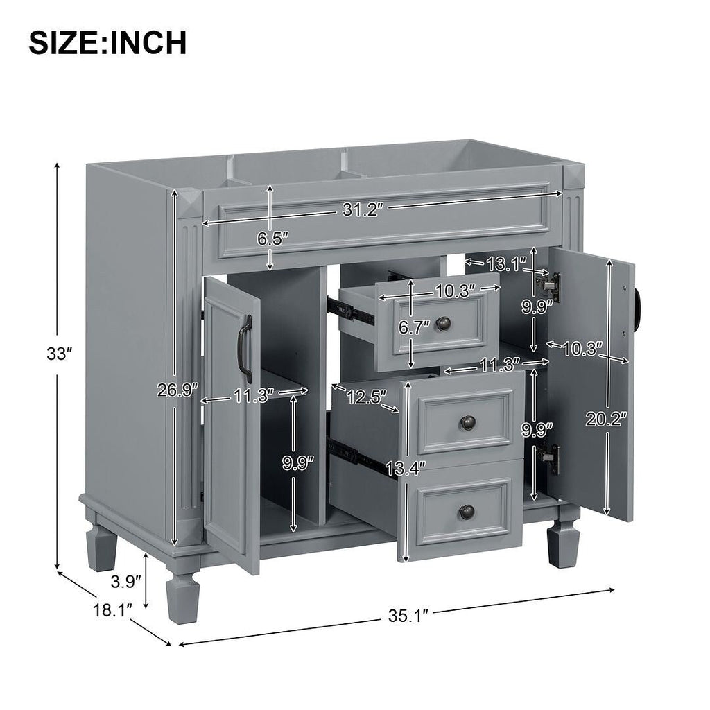 Mobile bagno moderno da 36'' con lavabo superiore e mobiletto a specchio, 2 ante e 2 cassetti
