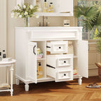 Mobile bagno moderno da 36'' con lavabo superiore e mobiletto a specchio, 2 ante e 2 cassetti