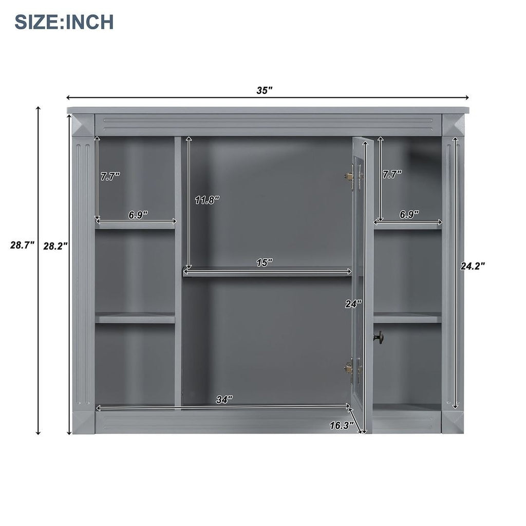 Mobile bagno moderno da 36'' con lavabo superiore e mobiletto a specchio, 2 ante e 2 cassetti