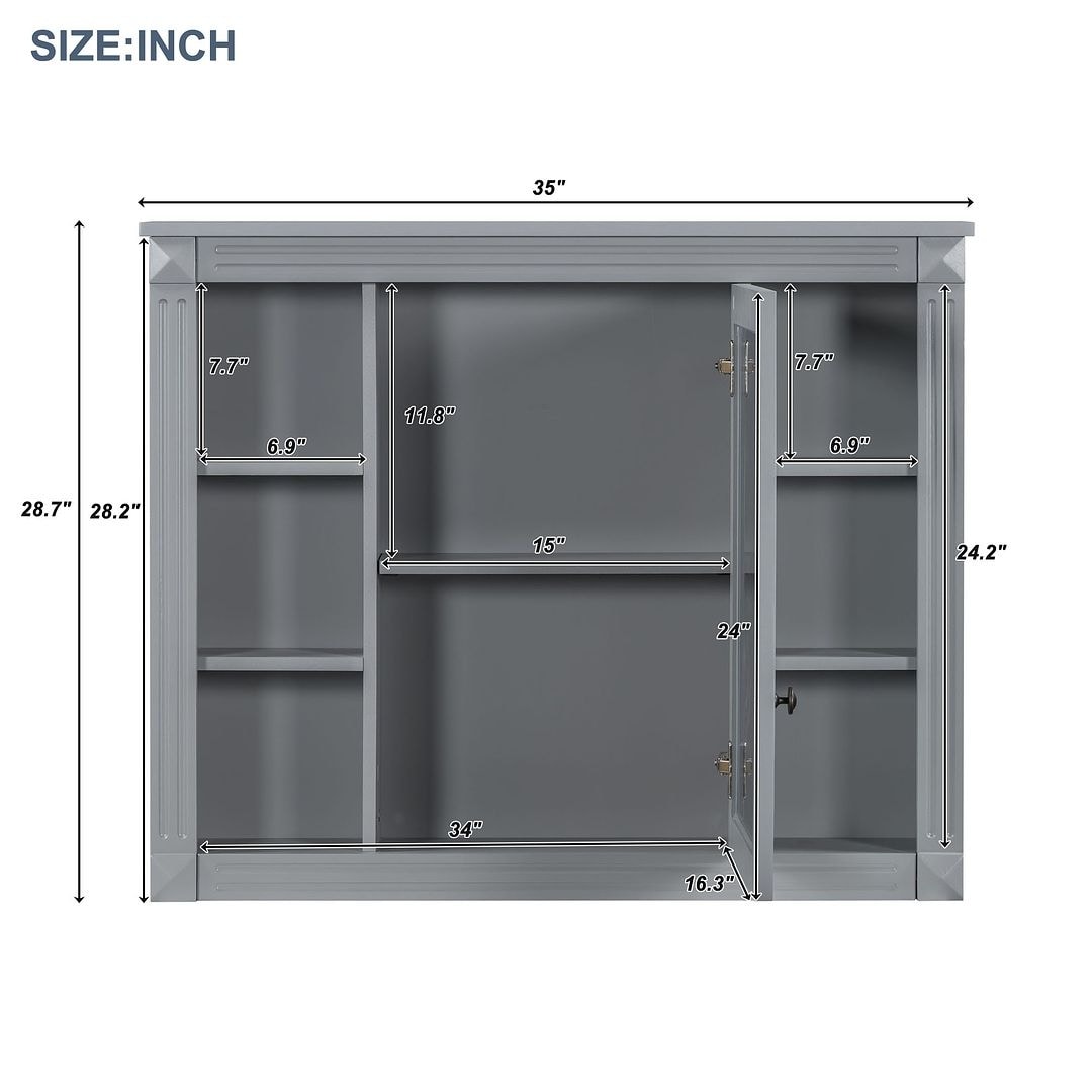 Mobile bagno moderno da 36'' con lavabo superiore e mobiletto a specchio, 2 ante e 2 cassetti
