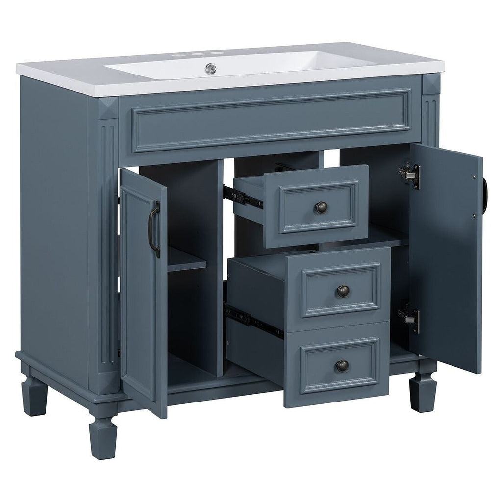 Mobile bagno moderno da 36'' con lavabo superiore e mobiletto a specchio, 2 ante e 2 cassetti