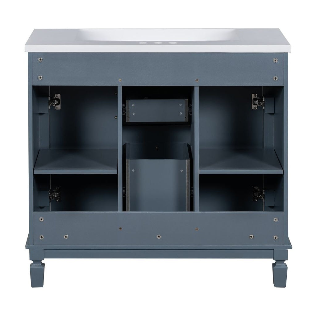 Mobile bagno moderno da 36'' con lavabo superiore e mobiletto a specchio, 2 ante e 2 cassetti