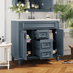 Mobile bagno moderno da 36'' con lavabo superiore e mobiletto a specchio, 2 ante e 2 cassetti