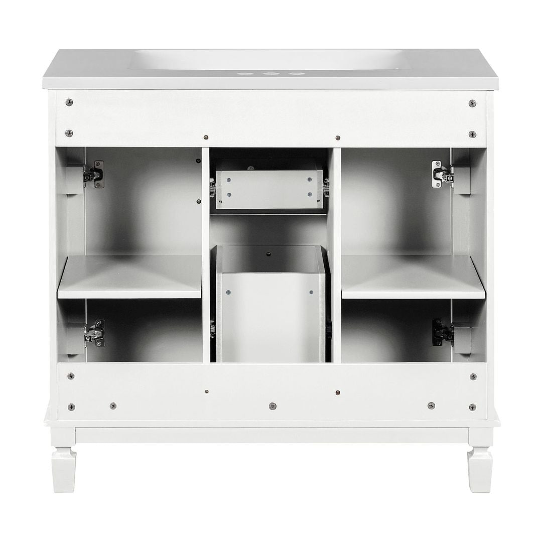 Mobile bagno moderno da 36'' con lavabo superiore e mobiletto a specchio, 2 ante e 2 cassetti