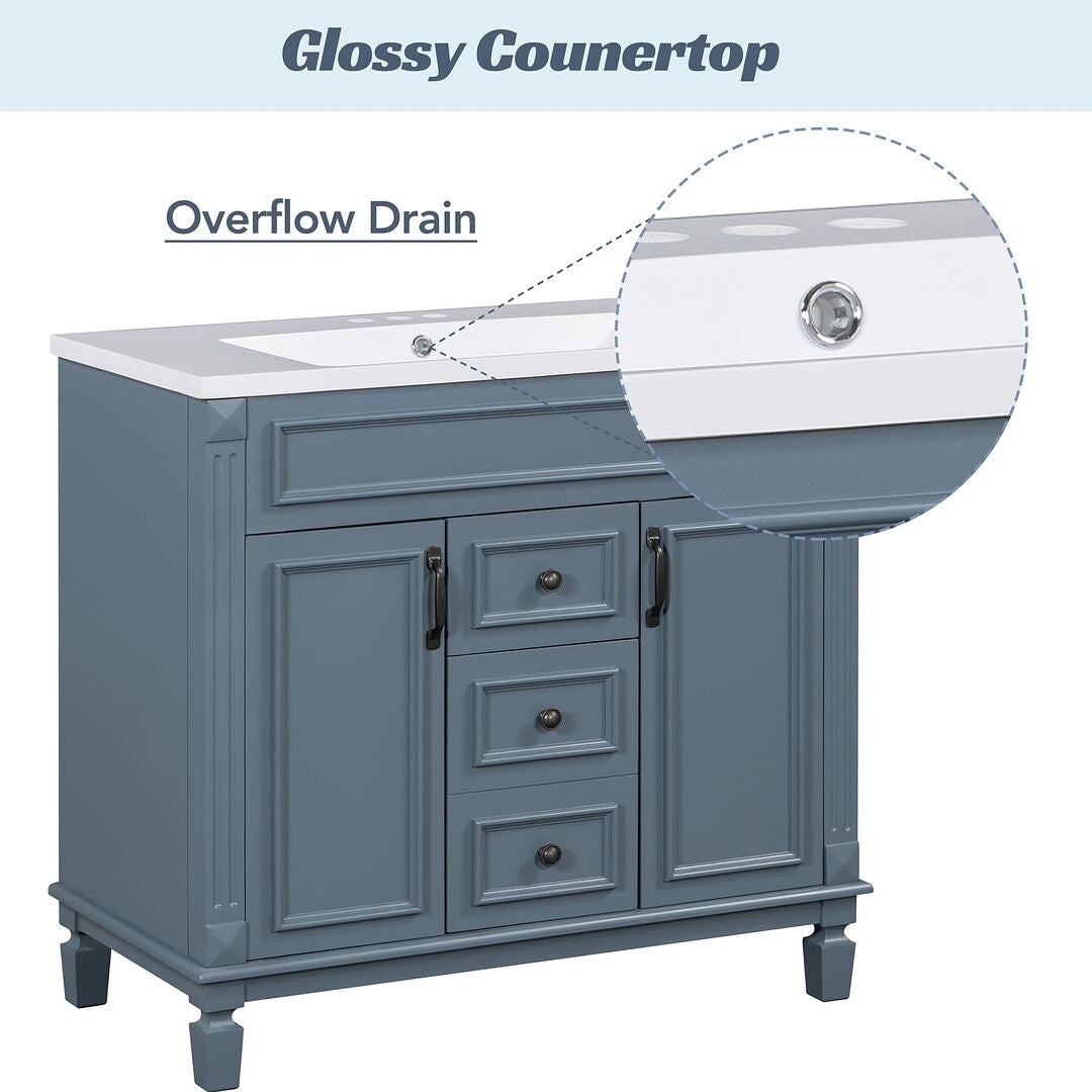 Mobile bagno moderno da 36'' con lavabo superiore e mobiletto a specchio, 2 ante e 2 cassetti