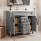 Mobile bagno moderno da 36'' con lavabo superiore e mobiletto a specchio, 2 ante e 2 cassetti