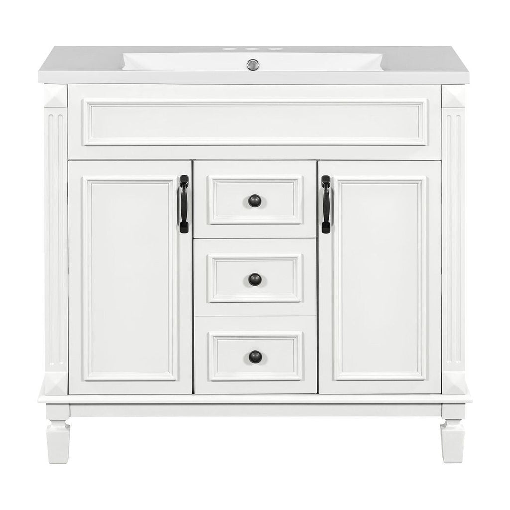 Mobile bagno moderno da 36'' con lavabo superiore e mobiletto a specchio, 2 ante e 2 cassetti