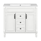 Mobile bagno moderno da 36'' con lavabo superiore e mobiletto a specchio, 2 ante e 2 cassetti