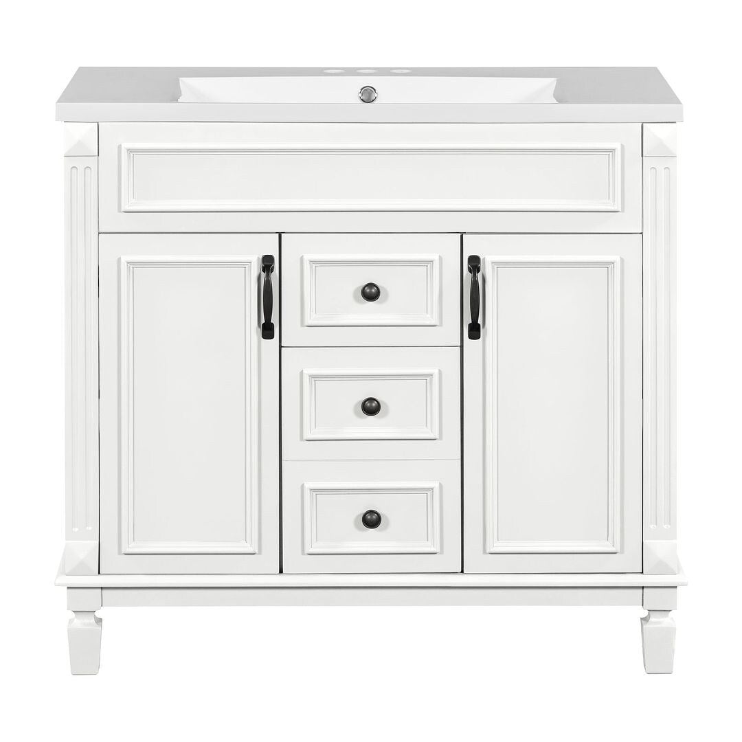 Mobile bagno moderno da 36'' con lavabo superiore e mobiletto a specchio, 2 ante e 2 cassetti