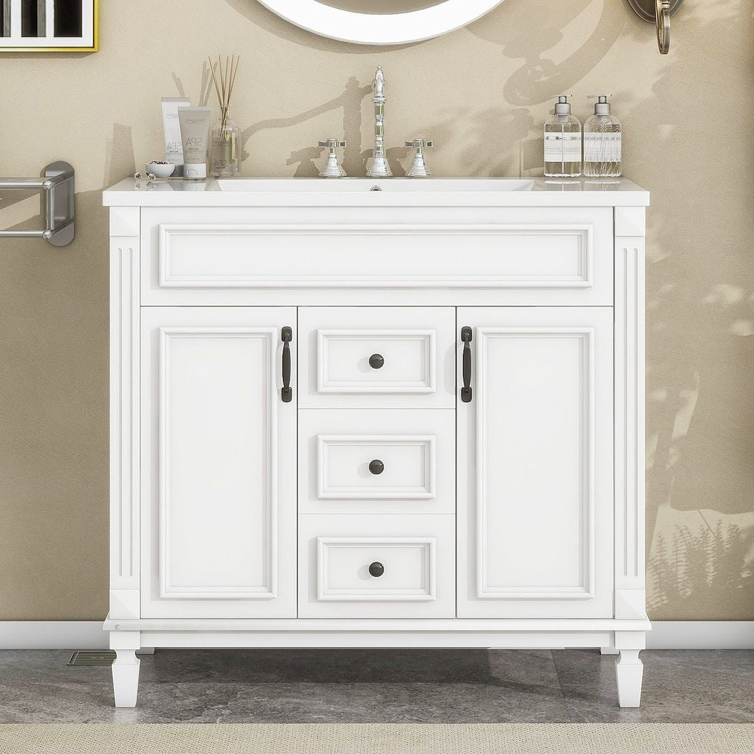 Mobile bagno moderno da 36'' con lavabo superiore e mobiletto a specchio, 2 ante e 2 cassetti