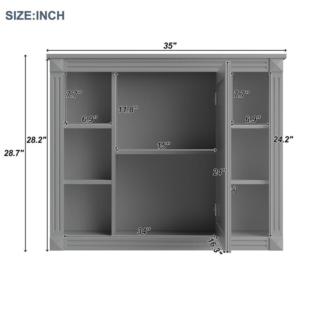 Mobile bagno moderno da 36'' con lavabo superiore e mobiletto a specchio, 2 ante e 2 cassetti